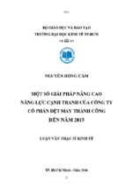 Một số giải pháp nâng cao năng lực cạnh tranh của công ty cổ phần dệt may thành công đến năm 2015