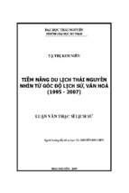 Luận văn thạc sĩ tiềm năng du lịch thái nguyên nhìn từ góc độ lịch sử văn hoá (1995   2007)