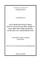 Luận văn thạc sĩ quản trị kinh doanh quản trị rủi ro tín dụng trong cho vay tại ngân hàng nông nghiệp và phát triển nông thôn, chi nhánh huyện hòa vang, thành phố đà nẵng