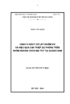 Luận án tiến sĩ y học dịch tễ học nguy cơ lây nhiễm hiv và hiệu quả can thiệp dự phòng trên nhóm nghiện chích ma túy tại quảng nam