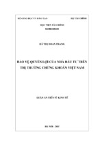 Uận án tiến sĩ kinh tế bảo vệ quyền lợi của nhà đầu tư trên thị trường chứng khoán việt nam