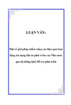 Một số giải pháp nhằm nâng cao hiệu quả hoạt động tín dụng đầu tư phát triển của nhà nước qua hệ thống quỹ hỗ trợ phát triển