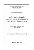 Luận văn thạc sĩ hoàn thiện công tác quản lý nhà nước về du lịch trên địa bàn tỉnh bình định