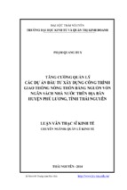 Tăng cường quản lý các dự án đầu tư xây dựng công trình giao thông nông thôn bằng nguồn vốn ngân sách nhà nước trên địa bàn huyện phú lương tỉnh thái nguyên