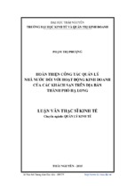 Hoàn thiện công tác quản lý nhà nước đối với hoạt động kinh doanh của các khách sạn trên địa bàn thành phố hạ long