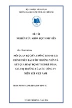 Mối quan hệ giữa thông tin phi tài chính trên báo cáo thường niên và kết quả hoạt động theo kế toán, giá thị trường của các công ty niêm yết việt nam