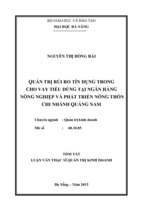 Luận văn thạc sĩ quản trị kinh doanh quản trị rủi ro tín dụng trong cho vay tiêu dùng tại ngân hàng nông nghiệp và phát triển nông thôn chi nhánh quảng nam