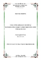 Luận văn thạc sĩ tăng cường kiểm soát chi phí tại ngân hàng nông nghiệp và phát triển nông thôn tỉnh quảng nam