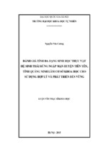 đánh giá tính đa dạng sinh học thực vật hệ sinh thái rnm huyện tiên yên, `tỉnh quảng ninh làm cơ sở khoa học cho sử dụng hợp lý và phát triển bền vững