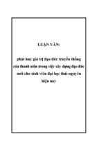 Phát huy giá trị đạo đức truyền thống của thanh niên trong việc xây dựng đạo đức mới cho sinh viên đại học thái nguyên hiện nay