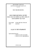 Hoàn thiện hệ thống chỉ tiêu phân tích tài chính tại tổng công ty hàng không việt nam