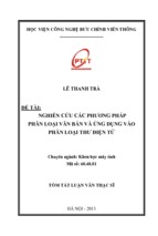 Nghiên cứu các phương pháp phân loại văn bản ứng dụng vào phân loại thư điện tử luận văn th.sĩ
