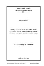 Nghiên cứu ứng dụng một số kỹ thuật chẩn đoán nhanh vibrio cholerae gây dịch tiêu chảy cấp tại tỉnh thái nguyên năm 2008