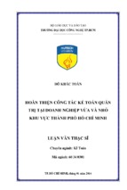 Hoàn thiện công tác kế toán quản trị tại doanh nghiệp vừa và nhỏ khu vực thành phố hồ chí minh