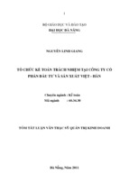 Tổ chức kế toán trách nhiệm tại công ty cổ phần đầu tư và sản xuất việt   hàn luận văn th.sĩ