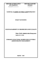Summary of doctoral dissertation on public administration management state management on higher education quality