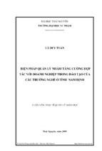 Biện pháp quản lý nhằm tăng cường hợp tác với doanh nghiệp trong đào tạo của các trường nghề ở tỉnh nam định