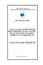 Hoàn thiện công tác quản lý hải quan đối với hoạt động nhập khẩu nvl tại đồng nai