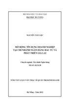 Luận văn thạc sĩ mở rộng tín dụng đối với doanh nghiệp tại chi nhánh ngân hàng đầu tư và phát triển nông thôn gia la