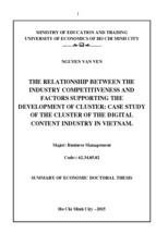 The relationship between the industry competitiveness and factors supporting the development of cluster case study of the cluster of the digital content industry in vietnam