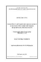 ảnh hưởng của đô thị hoá đến hiệu quả kinh tế sử dụng đất nông nghiệp trên địa bàn huyện đồng hỷ tỉnh thái nguyên