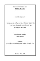 Luận văn thạc sĩ khoa học xã hội và nhân văn mối quan hệ giữa văn hóa và phát triển với việc bảo tồn, phát huy các giá trị di sản văn hóa huế