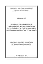 Research on agro biological characteristics of some pomelo lines varieties and technique measures for the promising pomelo lines in thai nguyen province