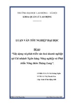 Xây dựng và phát triển văn hoá doanh nghiệp tại chi nhánh ngân hàng nông nghiệp và phát triển nông thôn thăng long