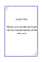 Phát huy vai trò của mặt trận tổ quốc việt nam trong thực hiện quy chế dân chủ ở cơ sở