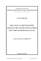 Thực trạng và một số giải pháp nhằm tạo việc làm cho người lao động nông thôn thành phố thái nguyên