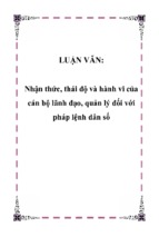 Nhận thức, thái độ và hành vi của cán bộ lãnh đạo, quản lý đối với pháp lệnh dân số