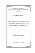 Luận án tiến sĩ nghiên cứu các yếu tố ảnh hưởng đến phát triển nguồn nhân lực của các doanh nghiệp may tỉnh tiền giang