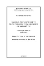 Luận văn thạc sỹ thương mại  nâng cao chất lượng dịch vụ thanh toán quốc tế tại ngân hàng nông nghiệp và phát triển nông thôn chi nhánh hà tây