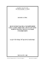 Quản lí đào tạo dựa vào kiểm định chất lƣợng theo tiêu chuẩn kỹ năng nghề ở trƣờng trung cấp nghề tỉnh điện biên