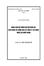 Hoàn thiện hệ thống chỉ tiêu giám sát hoạt động tài chính của các công ty xây dựng thuộc bộ quốc phòng