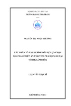 Các nhân tố ảnh hưởng đến sự lựa chọn sản phẩm thức ăn cho tôm của hộ nuôi tại tỉnh khánh hòa