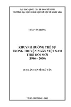 Khuynh hướng thế sự trong truyện ngắn việt nam thời đổi mới (1986 2000)