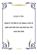 Quản lý vốn đầu tư xây dựng cơ bản từ ngân sách nhà nước qua kho bạc nhà nước hà tĩnh