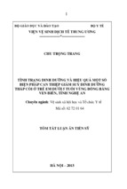 Tình trạng dinh dưỡng và hiệu quả của một số biện pháp can thiệp giảm suy dinh dưỡng thấp còi ở trẻ em dưới 5 tuổi vùng đồng bằng ven biển tỉnh nghệ an