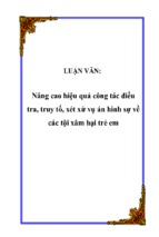 Nâng cao hiệu quả công tác điều tra, truy tố, xét xử vụ án hình sự về các tội xâm hại trẻ em