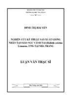 Nghiên cứu kỹ thuật sản xuất giống nhân tạo bào ngư vành tai (haliotis asinina linnaeus, 1758) tại nha trang  đinh thị hải yến; ngô anh tuấn gvhd