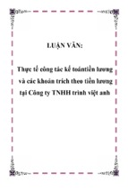 Thực tế công tác kế toántiền lương và các khoản trích theo tiền lương tại công ty tnhh trình việt anh