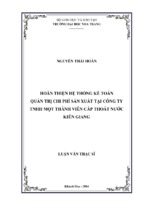 Hoàn thiện hệ thống kế toán quản trị chi phí tại công ty tnhh một thành viên cấp thoát nước kiên giang 