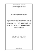 Một số nhân tố ảnh hưởng đến sự quay lại của thực khách đối với các nhà hàng tại thị xã cửa lò 