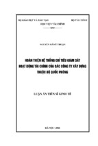 Hoàn thiện hệ thống chỉ tiêu giám sát hoạt động tài chính của các công ty xây dựng bộ quốc phòng