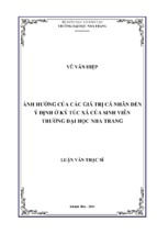 ảnh hưởng của các giá trị cá nhân đến ý định ở ký túc xá của sinh viên trường đại học nha trang 