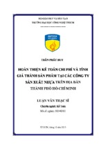 Hoàn thiện kế toán chi phí và tính giá thành sản phẩm tại các công ty sản xuất nhựa trên địa bàn thành phố hồ chí minh