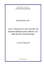 Tăng cường quản lý thu thuế đối với doanh nghiệp khai thác khoáng sản trên địa bàn tỉnh khánh hòa 