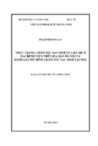 Thực trạng chăm sóc sau sinh của bà mẹ đến sinh con tại hai bệnh viện ở hà nội và đánh giá hiệu quả mô hình chăm sóc sau sinh tại nhà