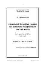 Phong tục và tín ngưỡng, tôn giáo của người nùng ở huyện đồng hỷ tỉnh thái nguyên